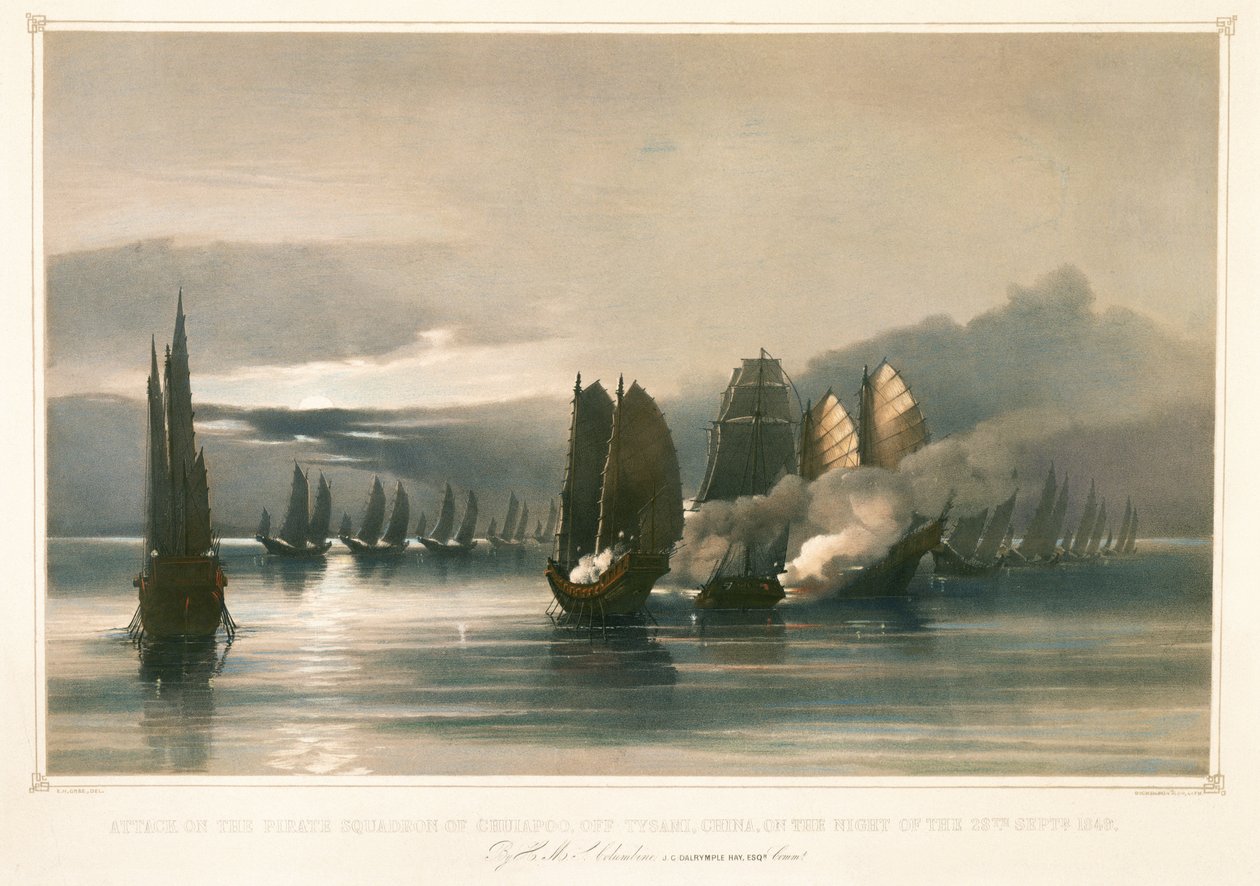 Attack on the Pirate Squadron of Chuiapoo, off Tysami, China, 28 September 1849 by Edward Hodges Cree