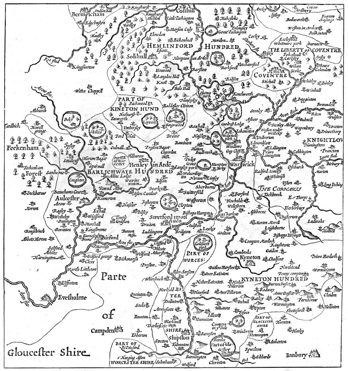 A map of Stratford-upon-Avon and its surrounding areas, 1610 by Edward Hull