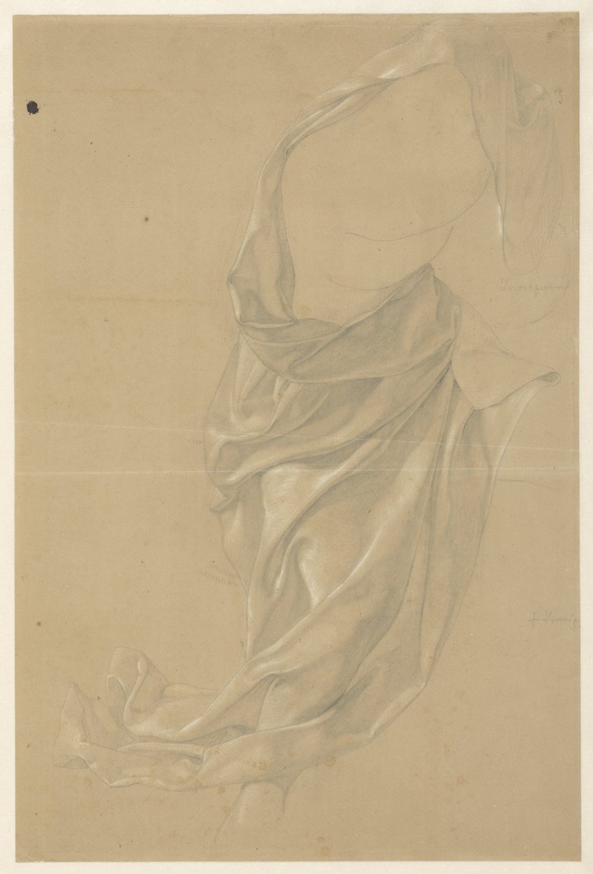 Drapery Study of a Figure Walking to the Right, Cloak Over the Head by Edward Jakob von Steinle
