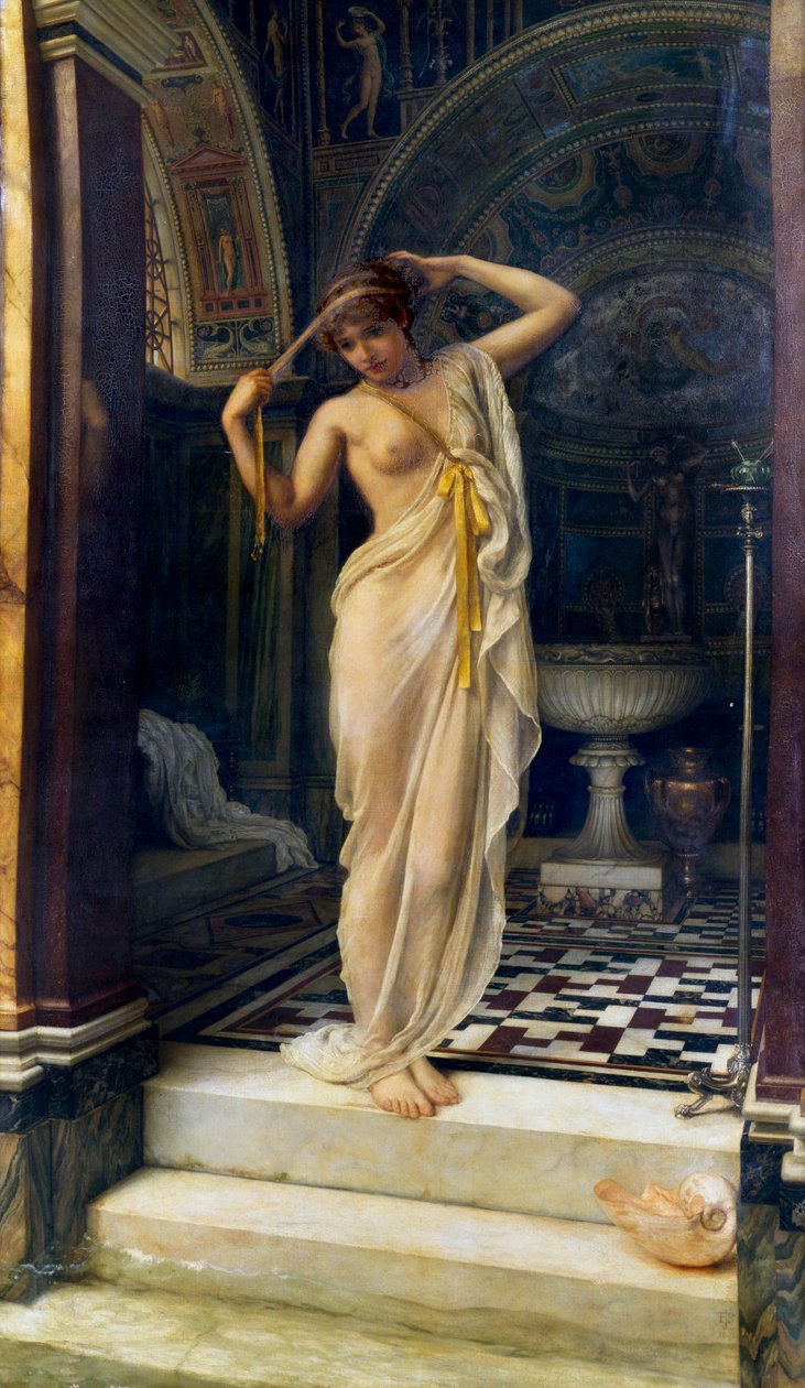 Diadumene, Young Woman Tying Her Headband in an Antique Bath by Edward John Poynter