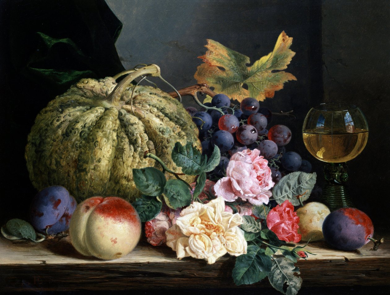 Still Life of Flowers and Fruits by Edward Ladell