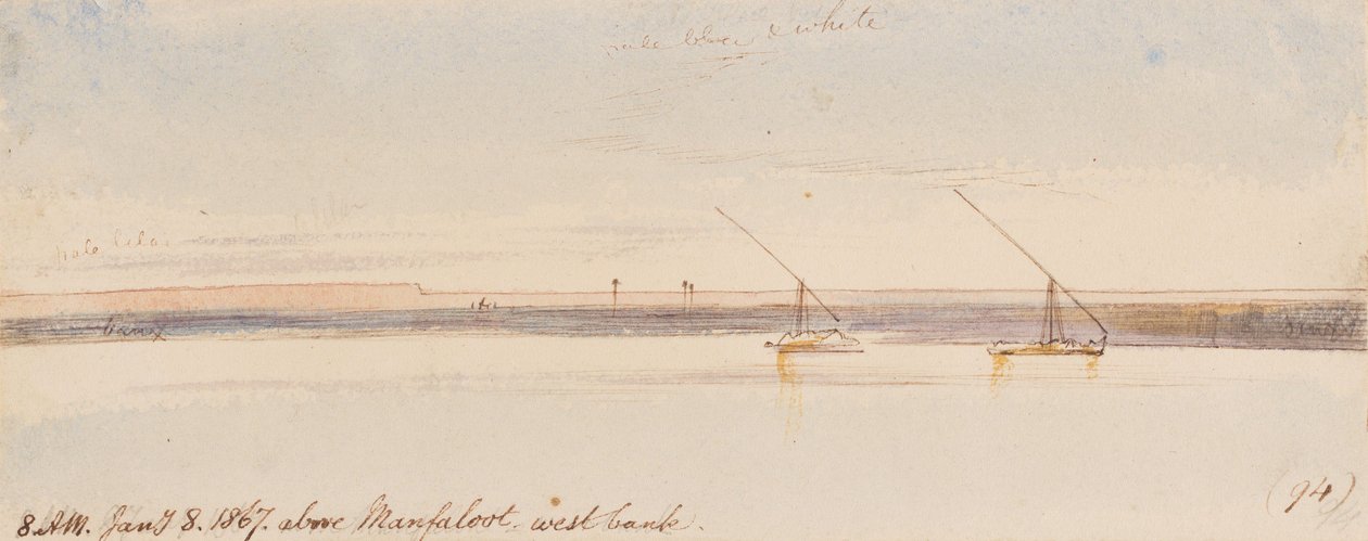 Above Manfaloot; 8:00 A.M., 8 Jan. 1867 (94) by Edward Lear
