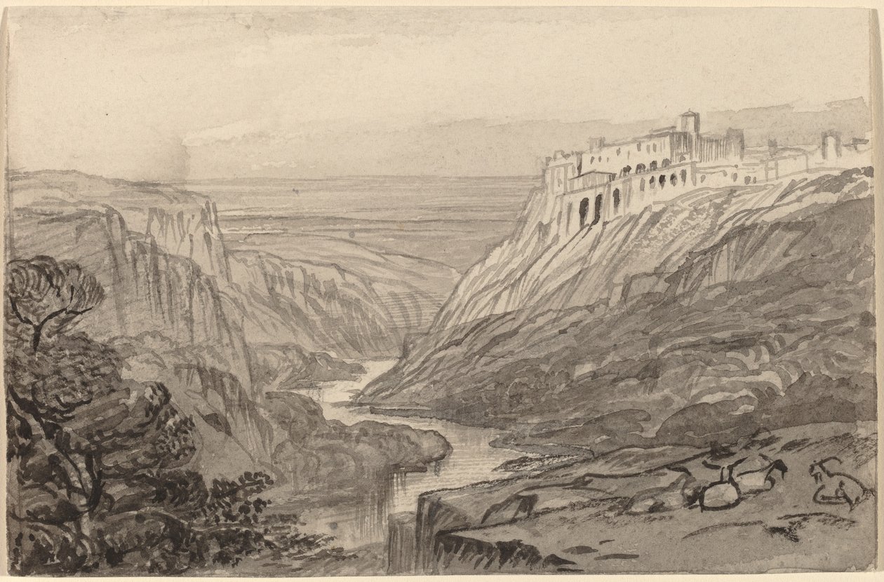 Goats Resting above a River Gorge, Narni, Italy, 1884-1885 by Edward Lear