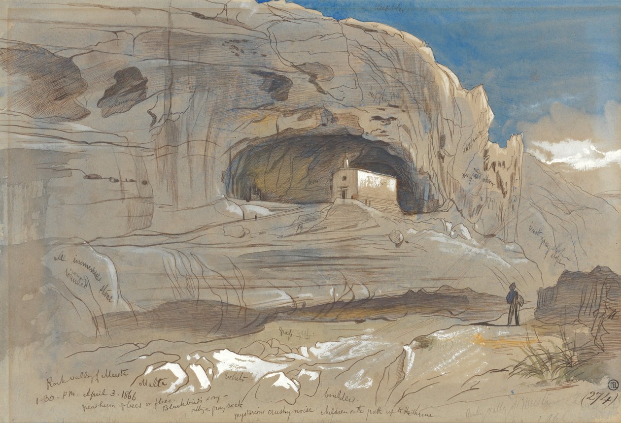 Rocky Valley of Mosta, Malta, 1:30 p.m. (April 3, 1866) by Edward Lear
