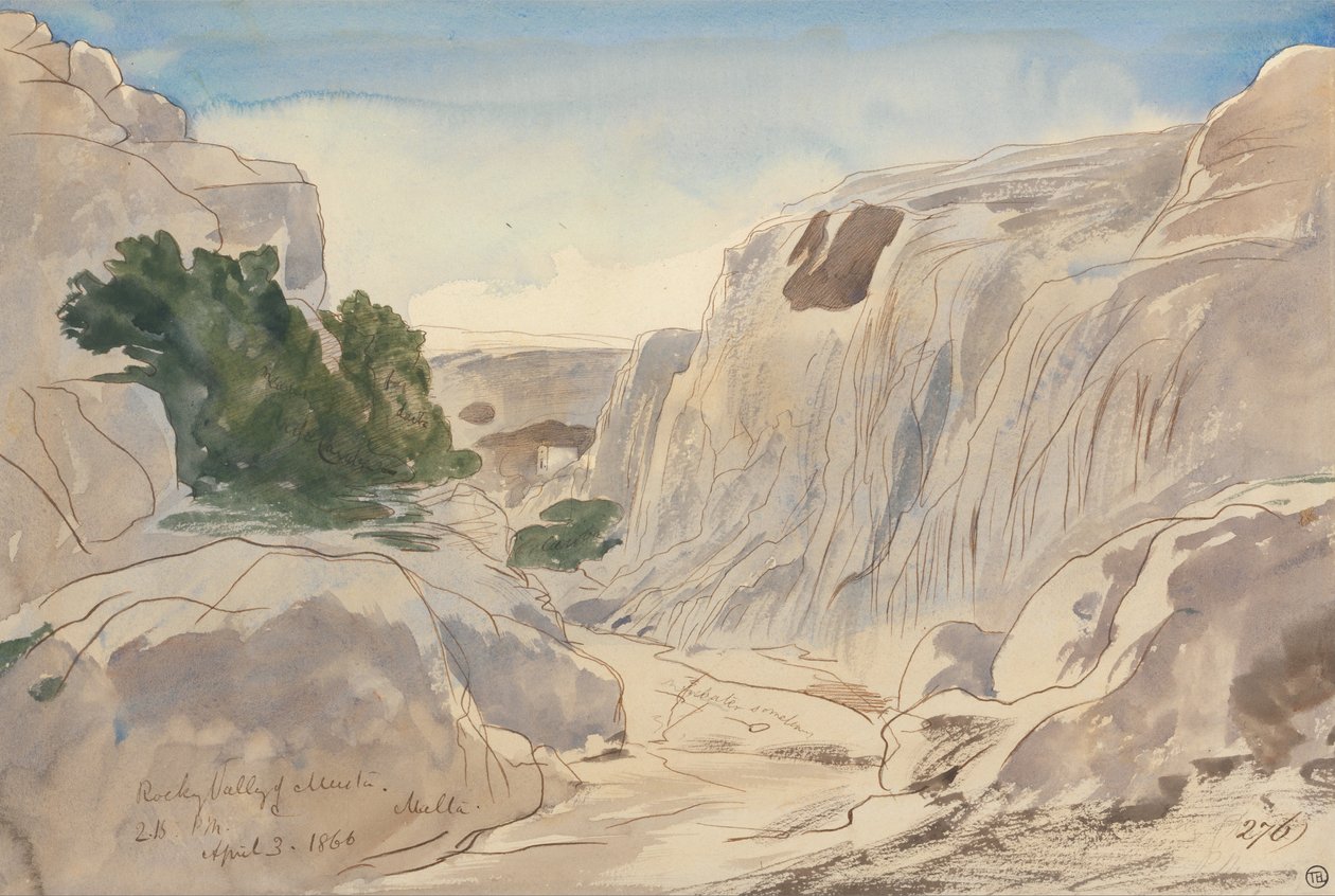 Rocky Valley of Mosta, Malta, 2:15 p.m. (April 3, 1866) by Edward Lear