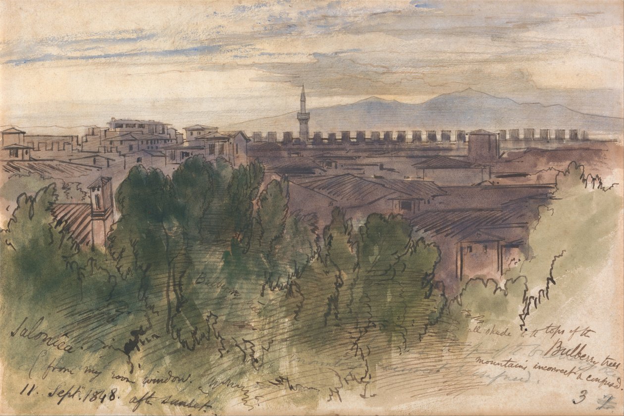 Salonica from My Room Window, 11 Sept. 1848, After Sunset by Edward Lear