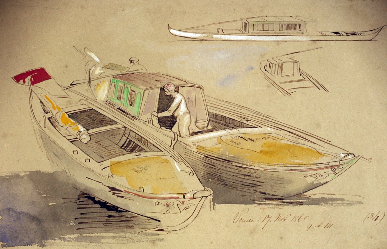 Studies of Venetian boats, on the shore by Edward Lear