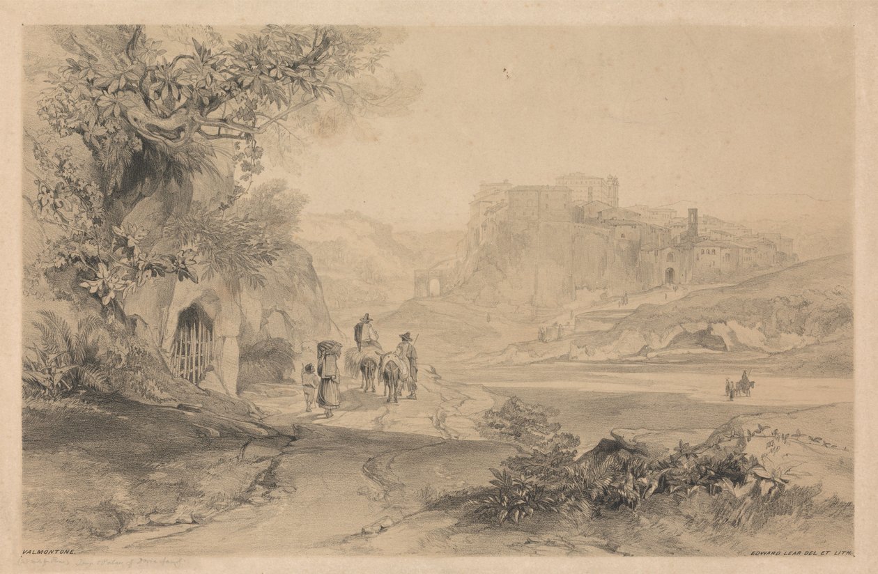 Valmontone, from Views in Rome and its Environs, 1841 by Edward Lear