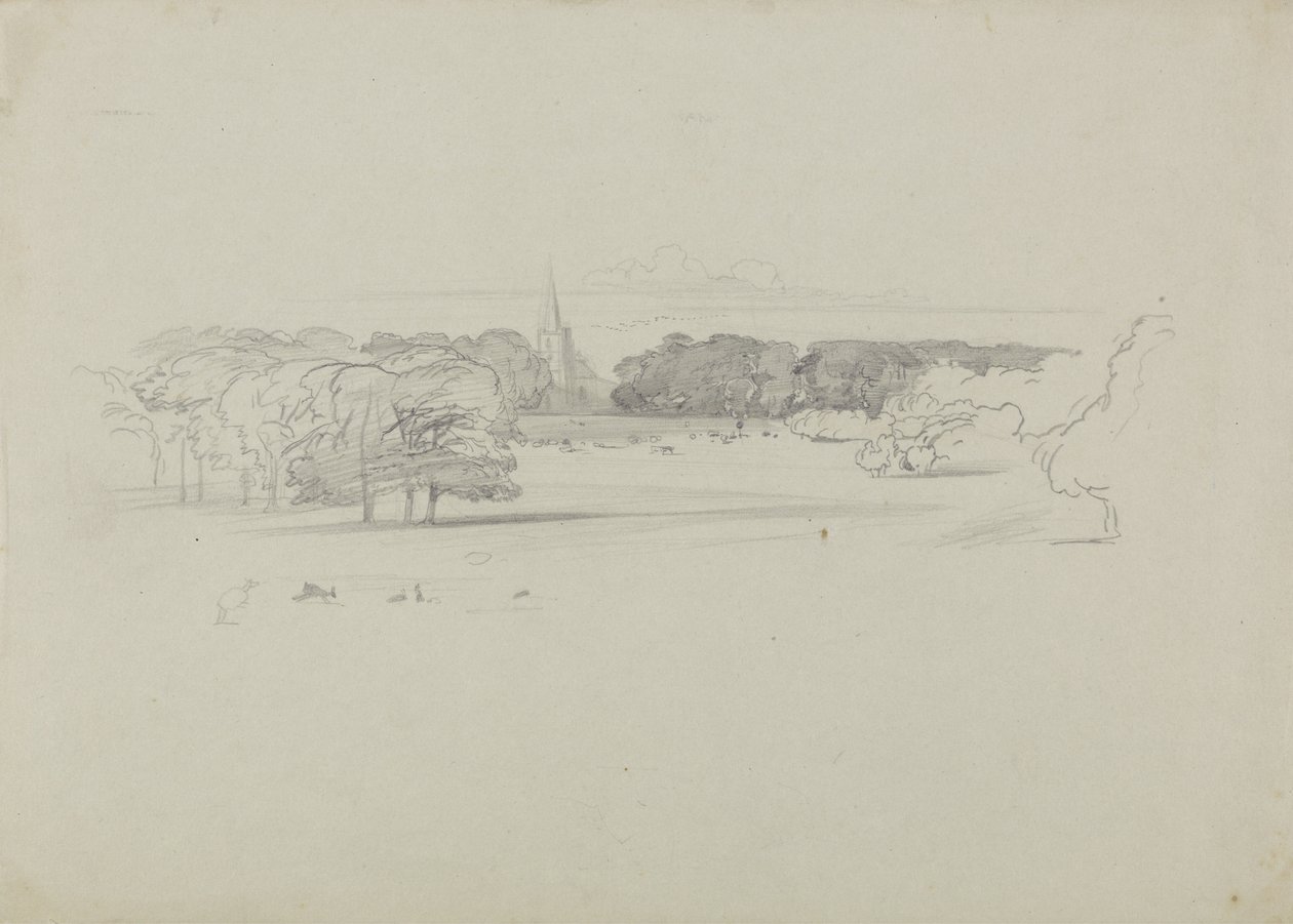 View Across a Meadow to a Church by Edward Lear