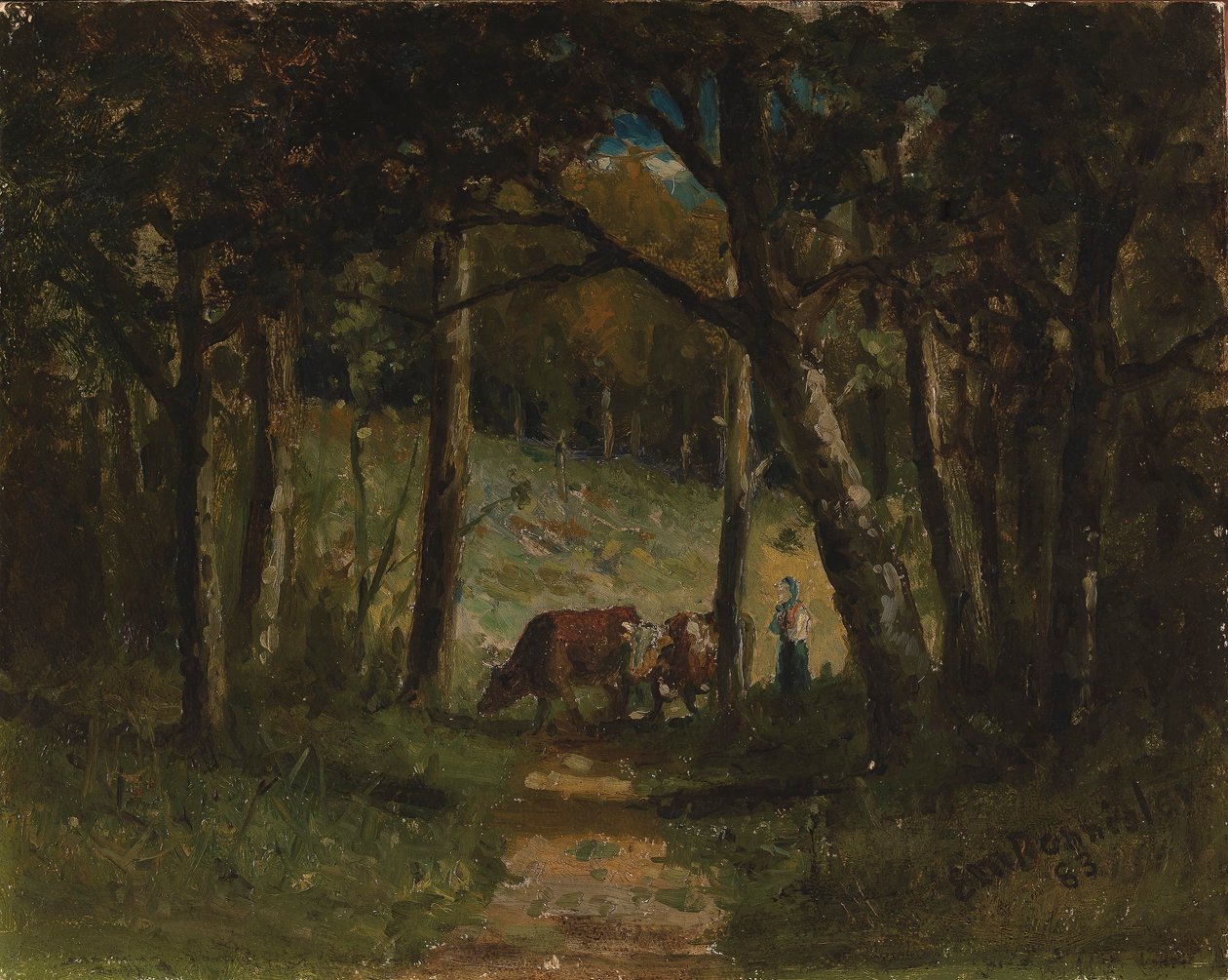 Untitled (Cows on Path in Forest) by Edward Mitchell Bannister