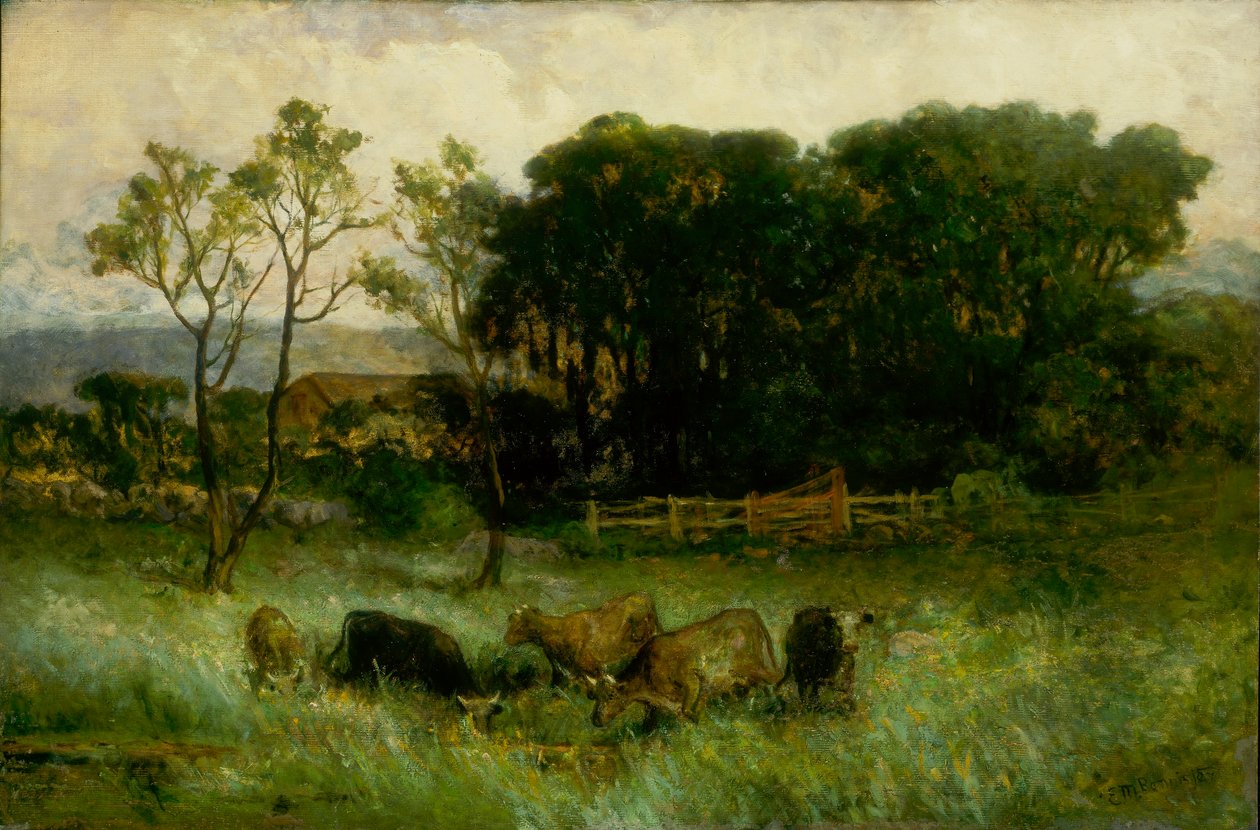 Untitled (five cows in pasture) by Edward Mitchell Bannister