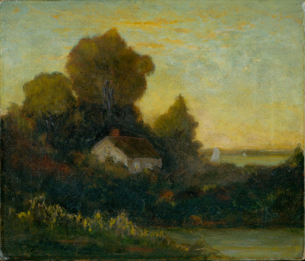 Untitled (house in woods near lake) by Edward Mitchell Bannister