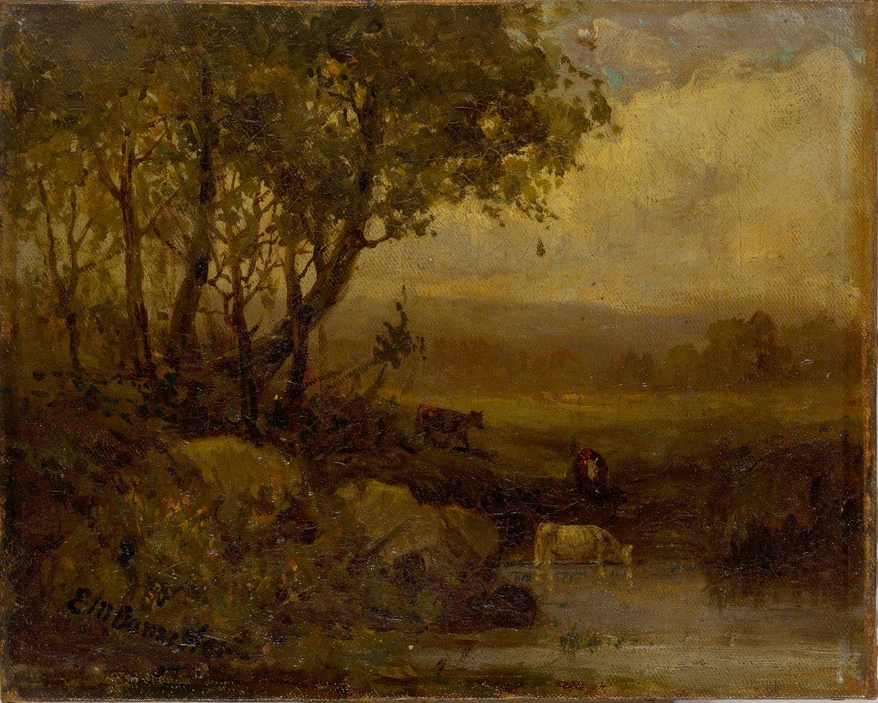 Untitled (landscape, riverbank, three cows) by Edward Mitchell Bannister