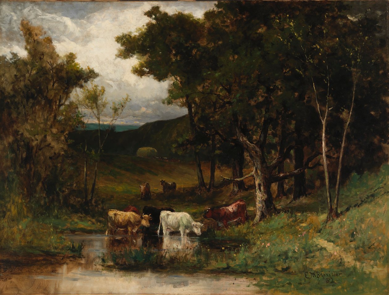 Untitled (landscape with cows in stream near trees) by Edward Mitchell Bannister