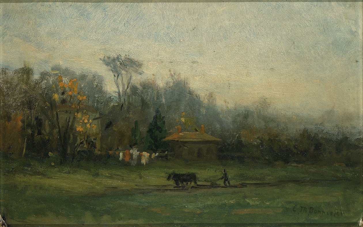 Untitled (landscape with man plowing fields) by Edward Mitchell Bannister