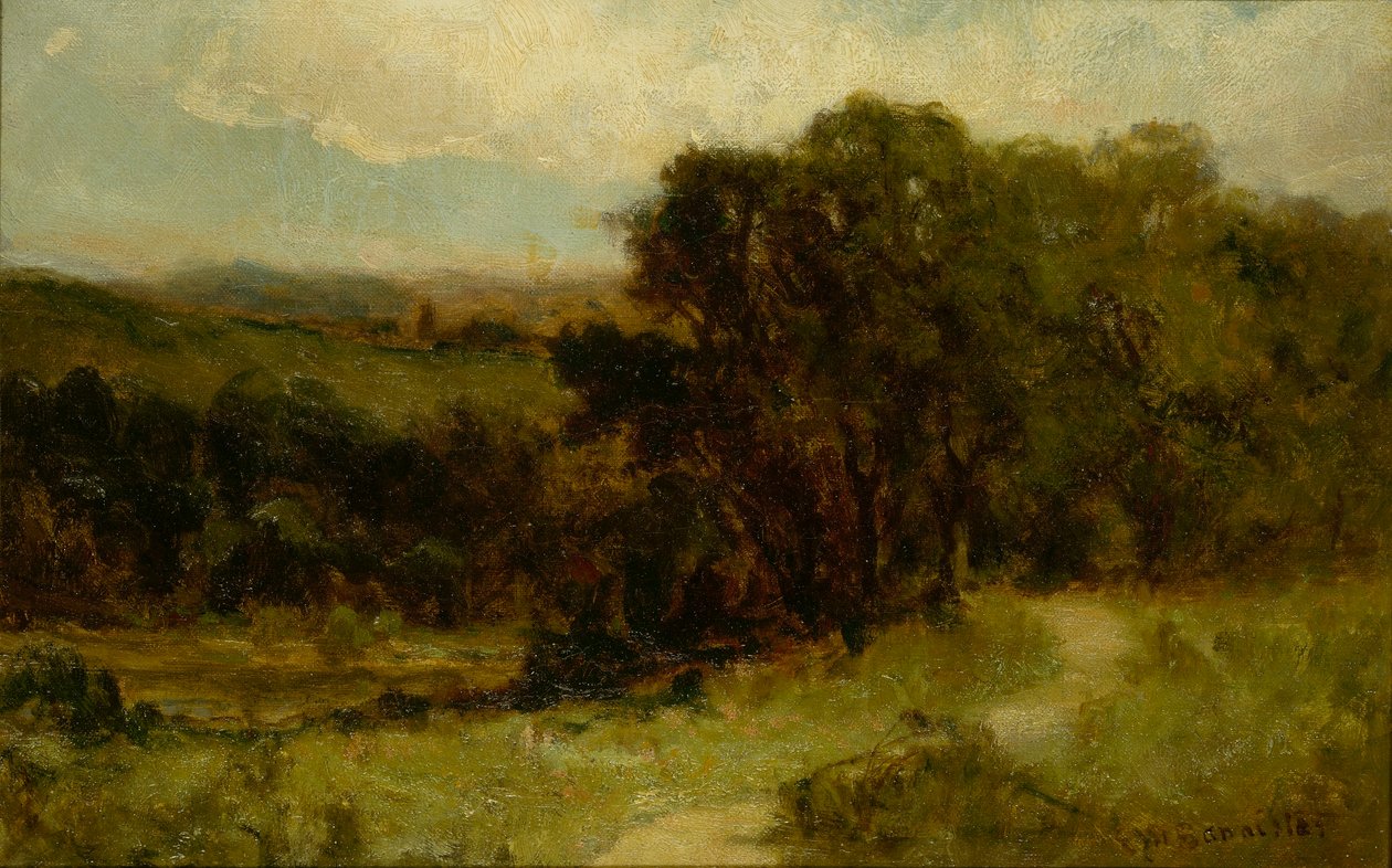 Untitled (landscape with road near stream and trees) by Edward Mitchell Bannister
