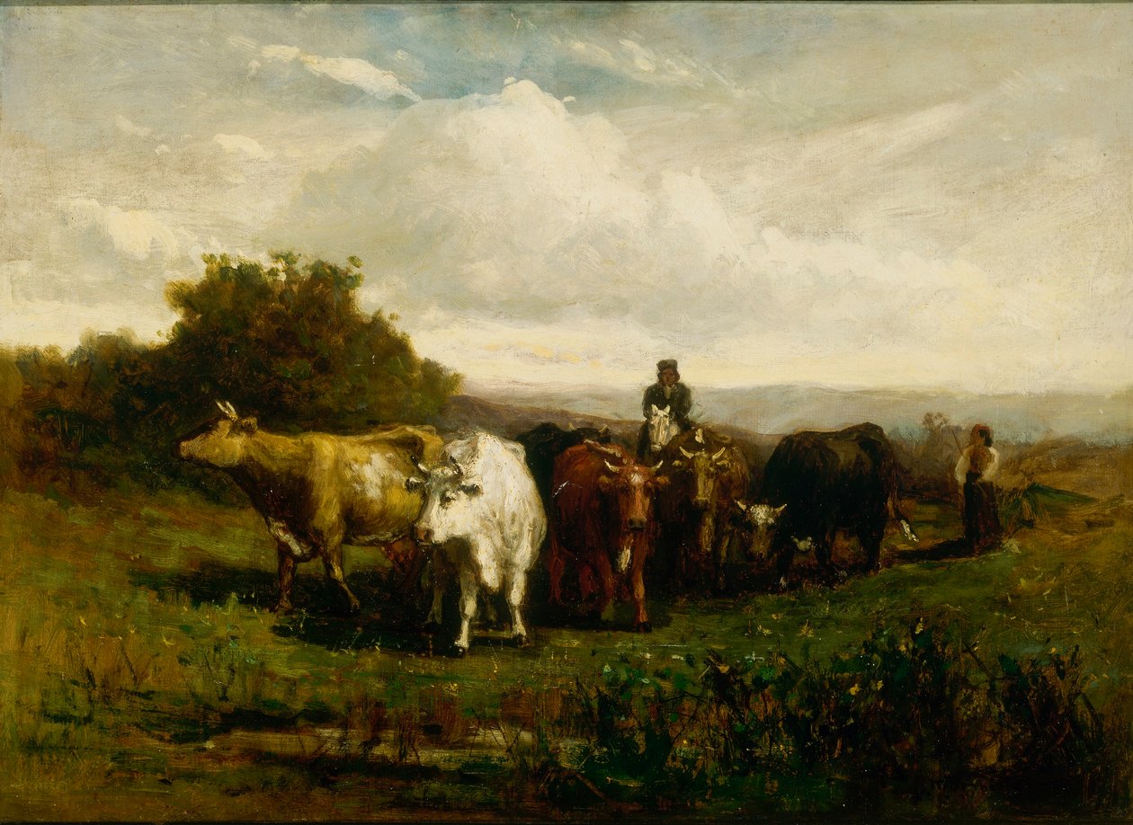 Untitled (Man on Horseback, Woman on Foot Driving Cattle) by Edward Mitchell Bannister