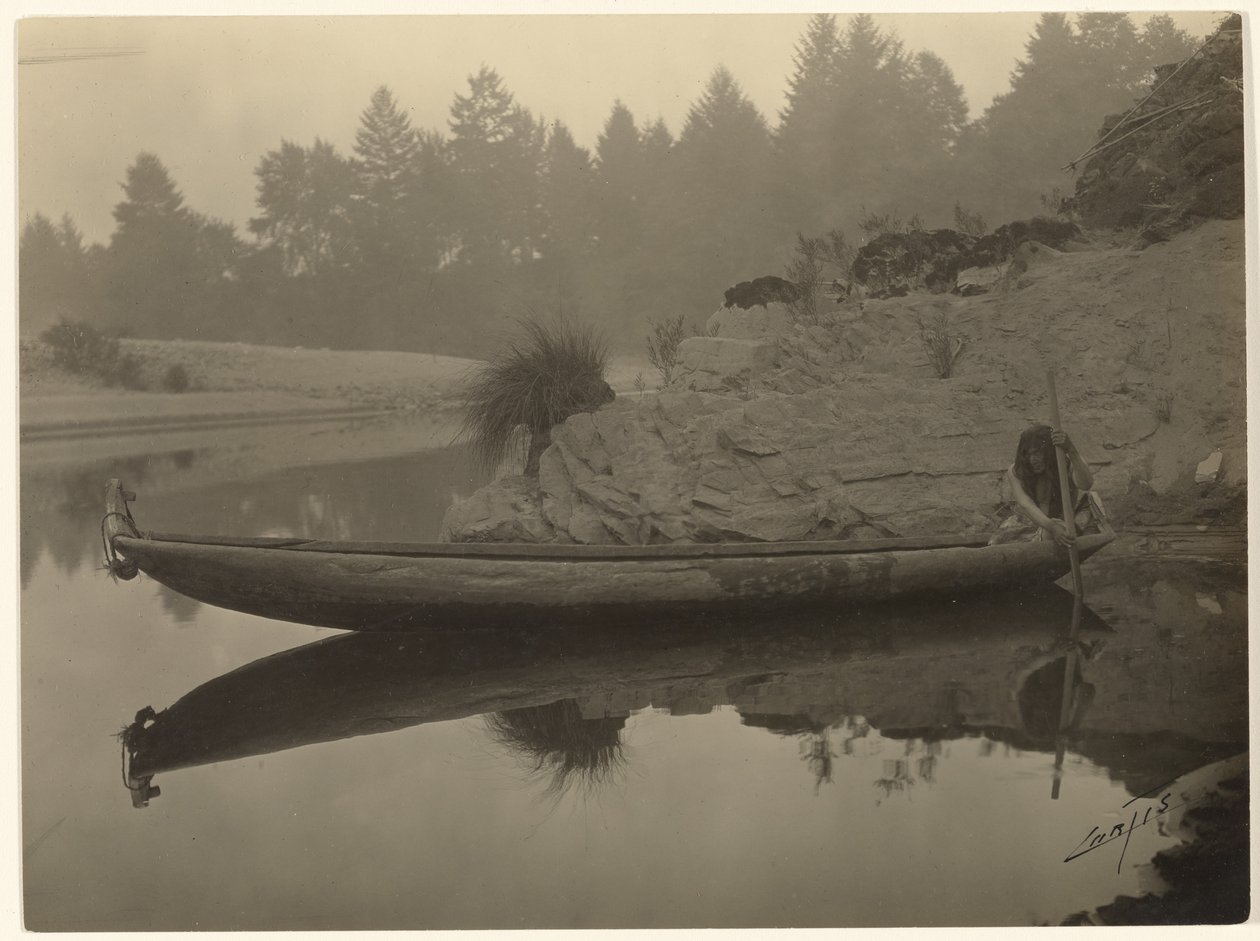 Fishing from Canoe - Hupa by Edward S. Curtis