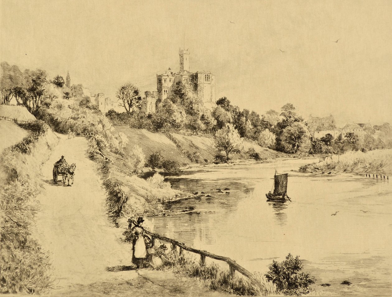 The Coquet: Warkworth Castle from the Road to Amble, c.1880 by Edward Slocombe