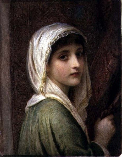 Girl in a White and Gold Headscarf by Edward Tayler