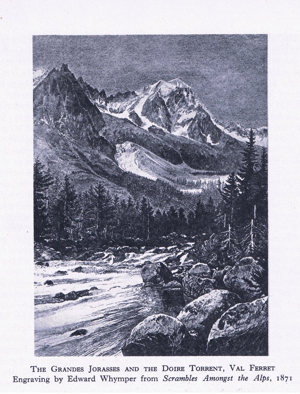 The Grand Jorasses and the Doire Torrent, Val Ferrett by Edward Whymper