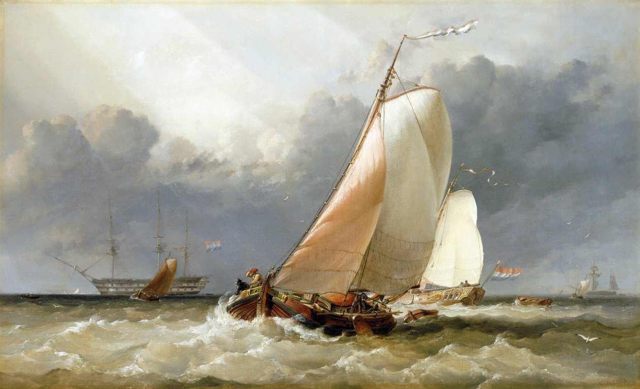Dutch sailboat sailing on the Zuiderzee by Edward William Cooke