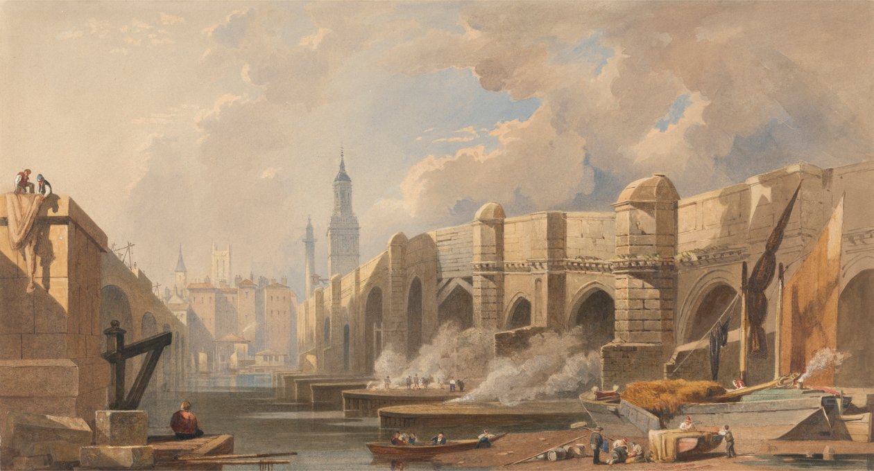 Old and New London Bridge by Edward William Cooke