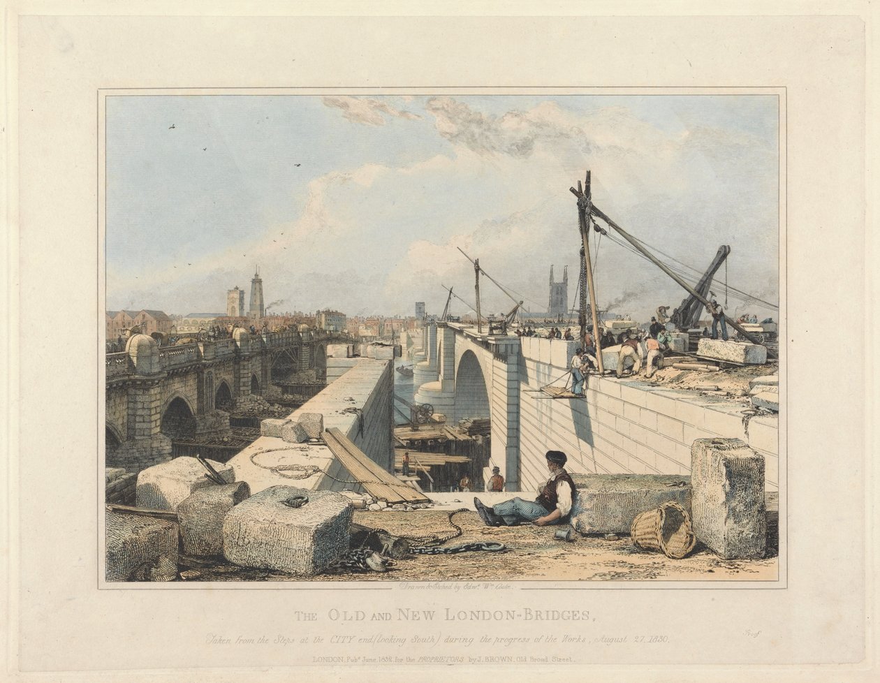 The Old and New London Bridge by Edward William Cooke