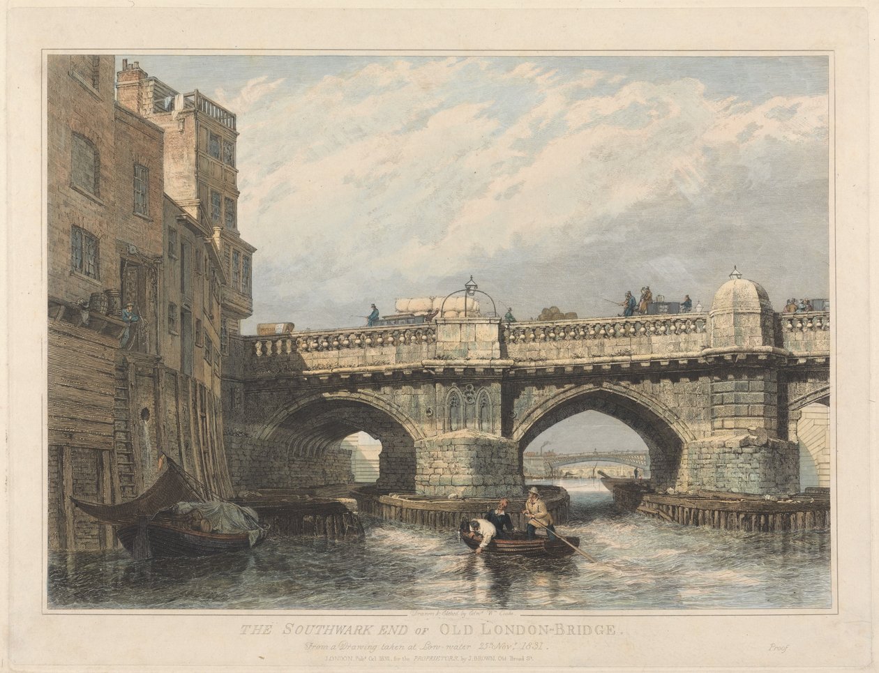 The Southwark End of Old London Bridge by Edward William Cooke
