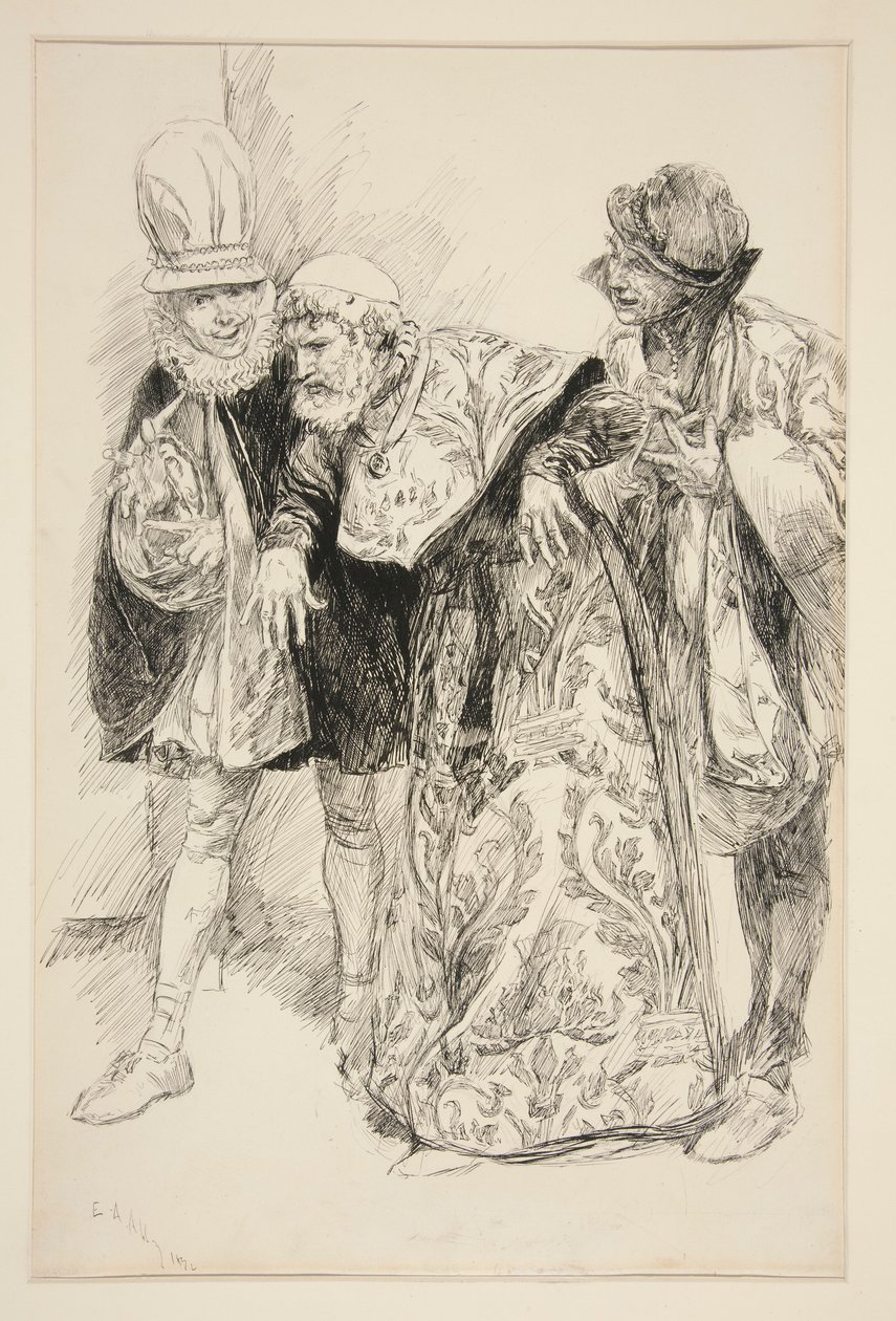Baptista Protests, illustration for Act I, Scene i, Taming of the Shrew by Edwin Austin Abbey
