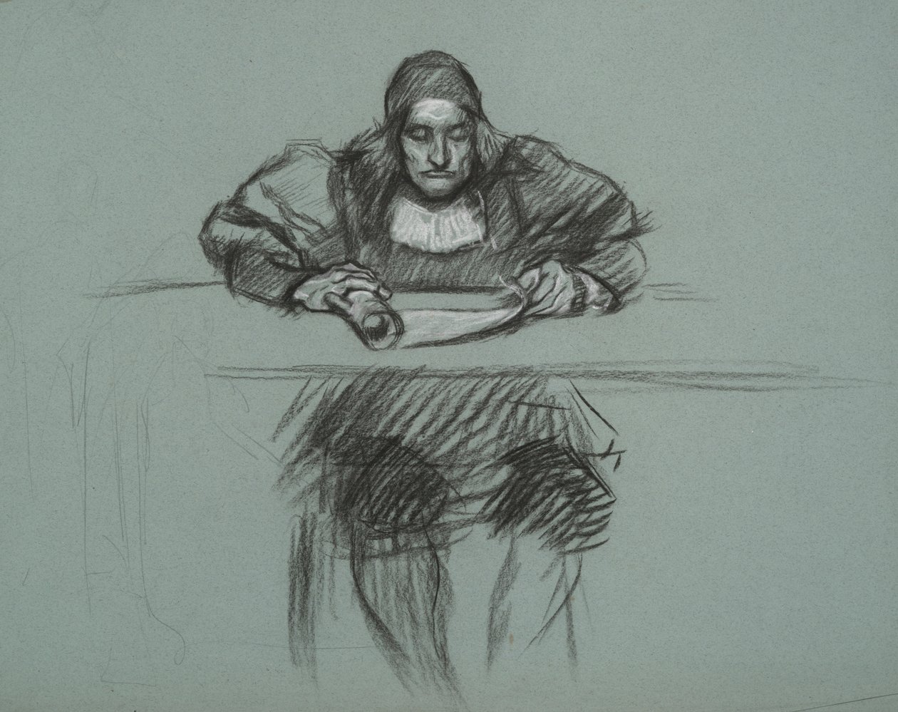 Figure for Trial of Queen Katherine. Clerk at Desk by Edwin Austin Abbey