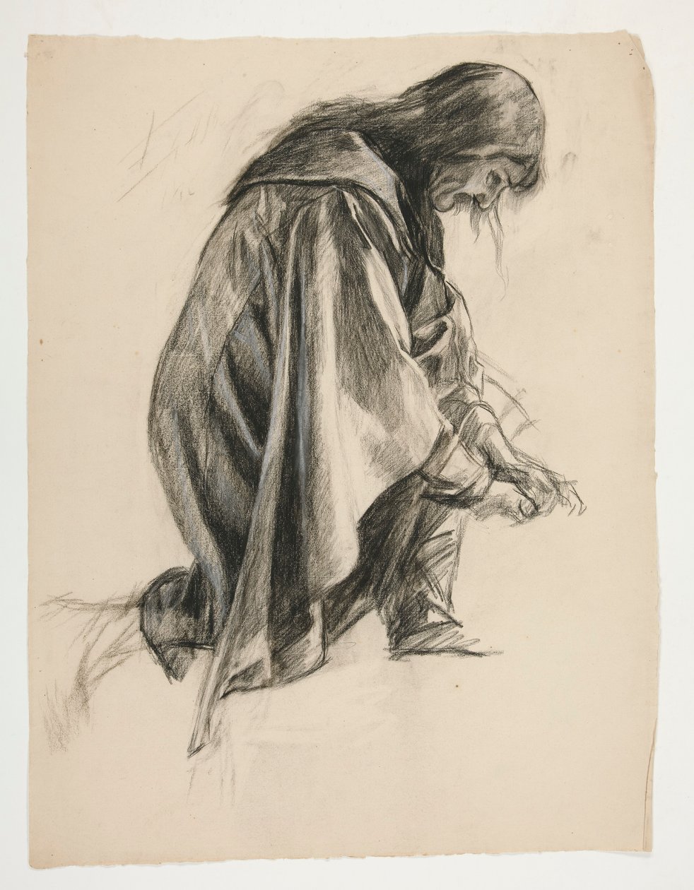 Figure Study for Sir Lancelot and Sir Bors Outfit Galahad with His Spurs, from The Quest of the Holy Grail (second of a series of fifteen paintings for the Boston Public Library, completed in 1901) by Edwin Austin Abbey