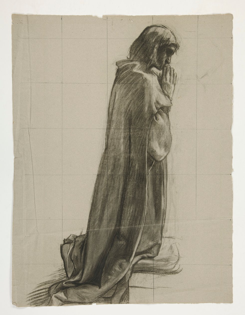 Figure Study for Sir Lancelot and Sir Bors Outfit Galahad with His Spurs, from The Quest of the Holy Grail (second of a series of fifteen paintings for the Boston Public Library, completed in 1901) by Edwin Austin Abbey