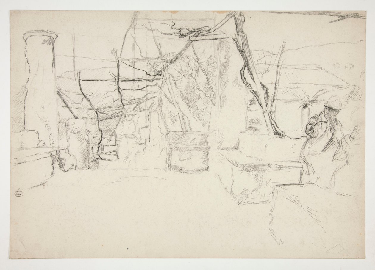 Figures Walking Among Old Ruins by Edwin Austin Abbey