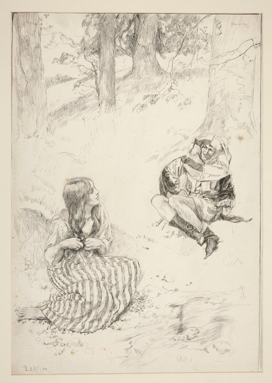 Jester and Woman, Sketch for The Daffodil Song by Edwin Austin Abbey