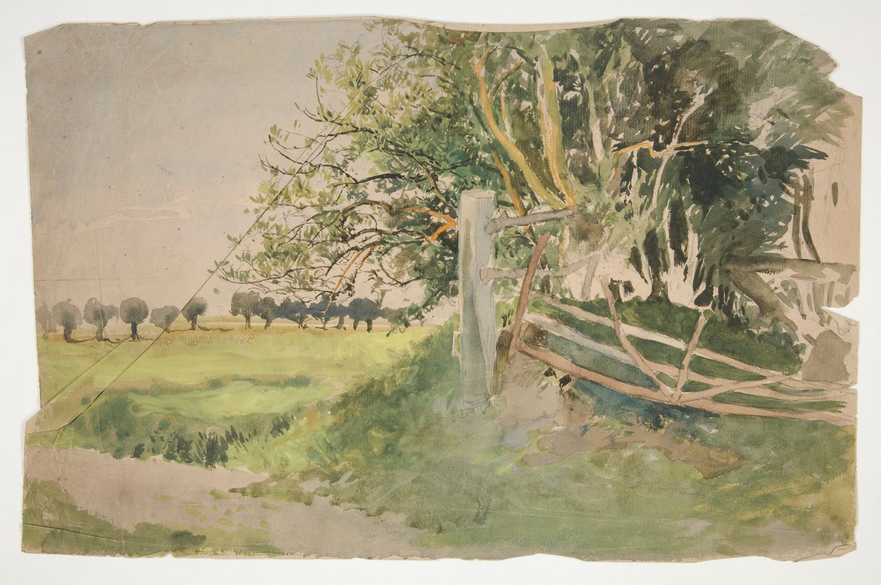 Landscape with Trees and Broken Fence by Edwin Austin Abbey