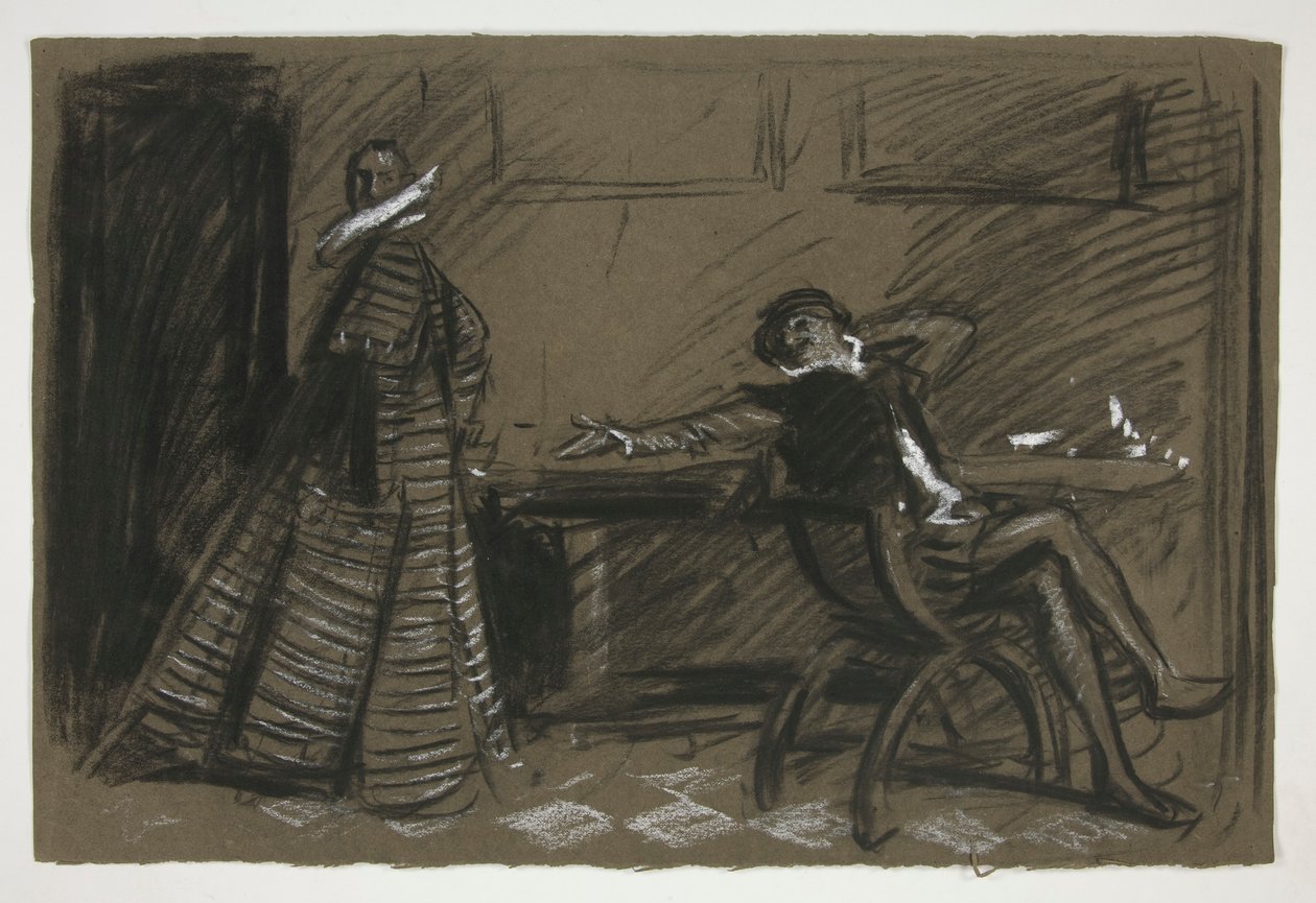Petruchio Banters Katharina (Study) - Act II, Scene I, Taming of the Shrew by Edwin Austin Abbey