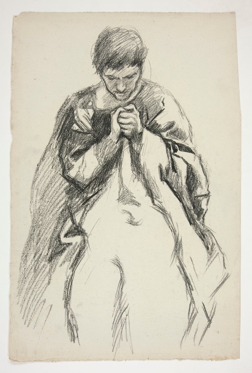 Robed figure, praying: study for The Quest of the Holy Grail mural series at Boston Public Library by Edwin Austin Abbey