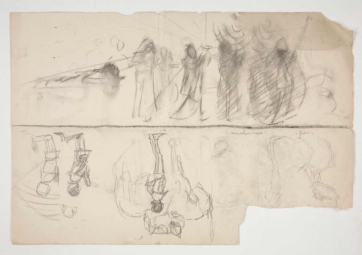 Sheet of Sketches for The Quest of the Holy Grail Mural Series at Boston Public Library (recto); Unidentified Sketch (verso) by Edwin Austin Abbey