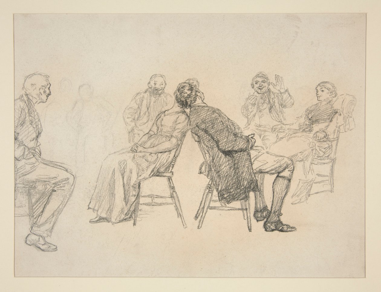 Sketch of a Couple Playing a Game, Surrounded by Onlookers, in an Interior by Edwin Austin Abbey