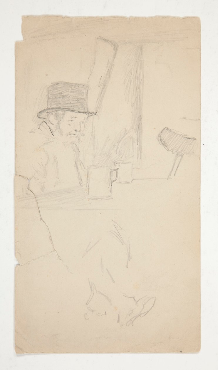 Sketch of a Crippled Man Seated at Table in Bar by Edwin Austin Abbey