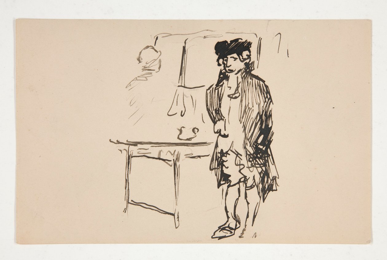 Sketch of a Man in Revolutionary Dress Beside a Table by Edwin Austin Abbey