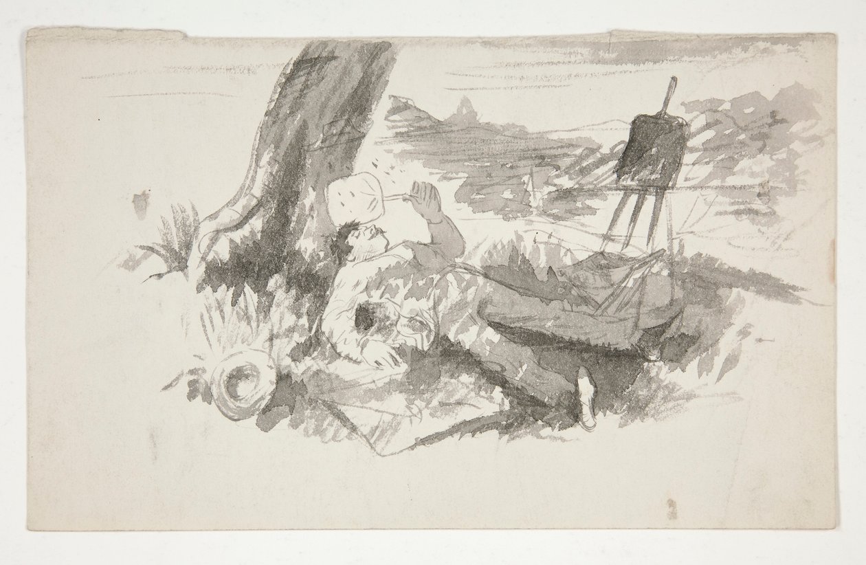 Sketch of a Plein-Air Painter Taking a Nap Under a Tree by Edwin Austin Abbey