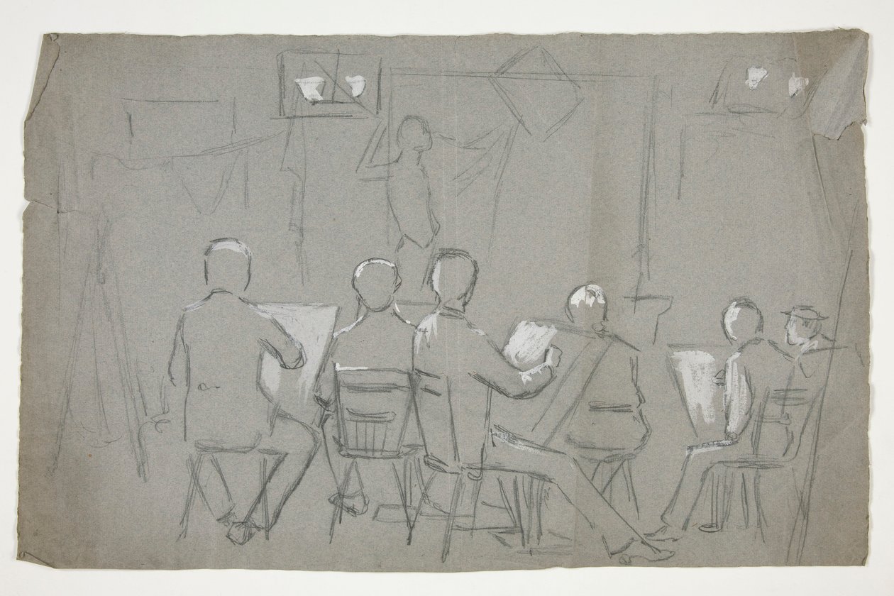 Sketch of a Room of Students Drawing a Model by Edwin Austin Abbey