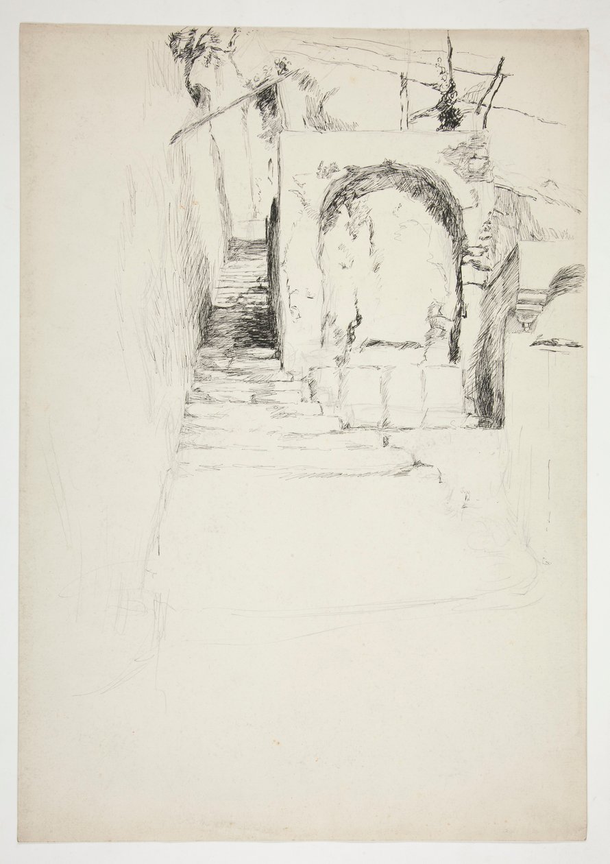 Sketch of an Outdoor Stairway (Italian Pergola, for Book Illustration) by Edwin Austin Abbey