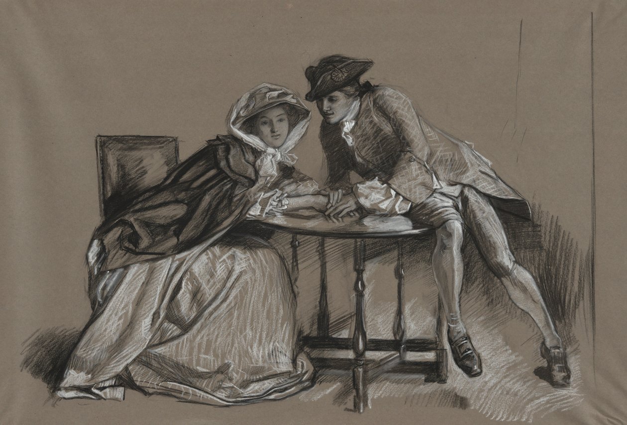 Study. Lady and Gentleman in Conversation Across a Table by Edwin Austin Abbey