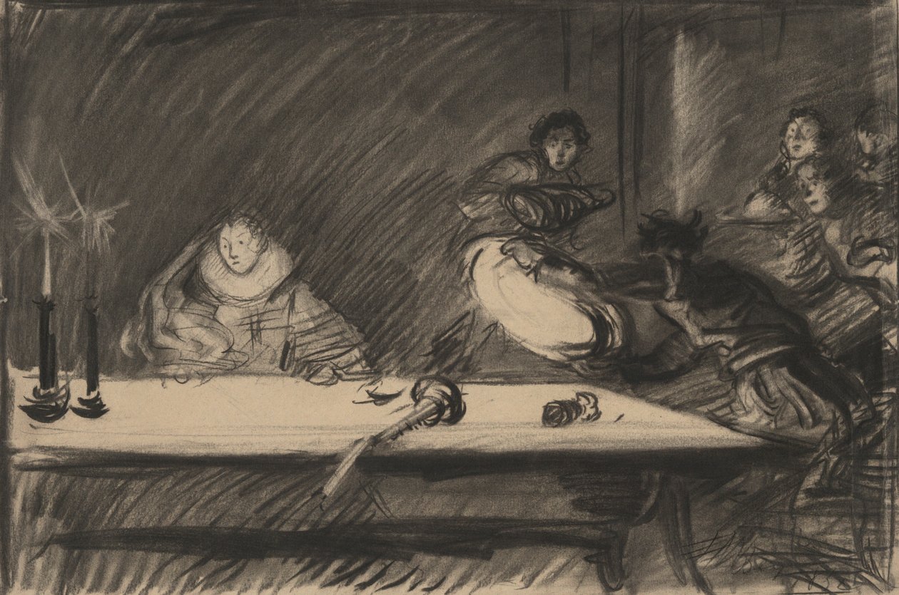 Study for Petruchio Overturns the Trencher - Act IV, Scene I, The Taming of the Shrew by Edwin Austin Abbey