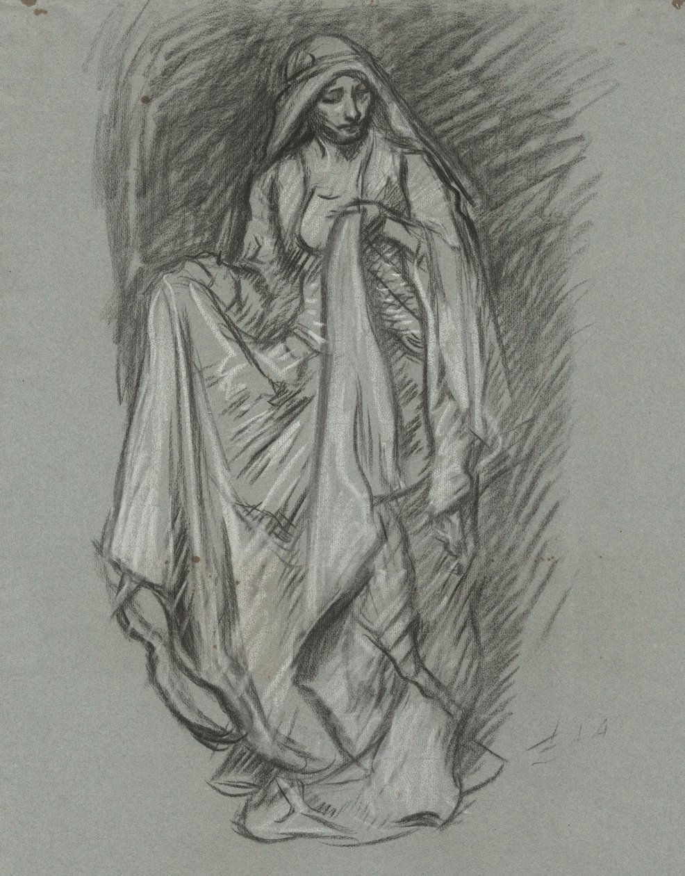 Study for Draped Female, Figure Study for The Quest of the Holy Grail (series of 15 paintings for the Boston Public Library, completed in 1901) by Edwin Austin Abbey