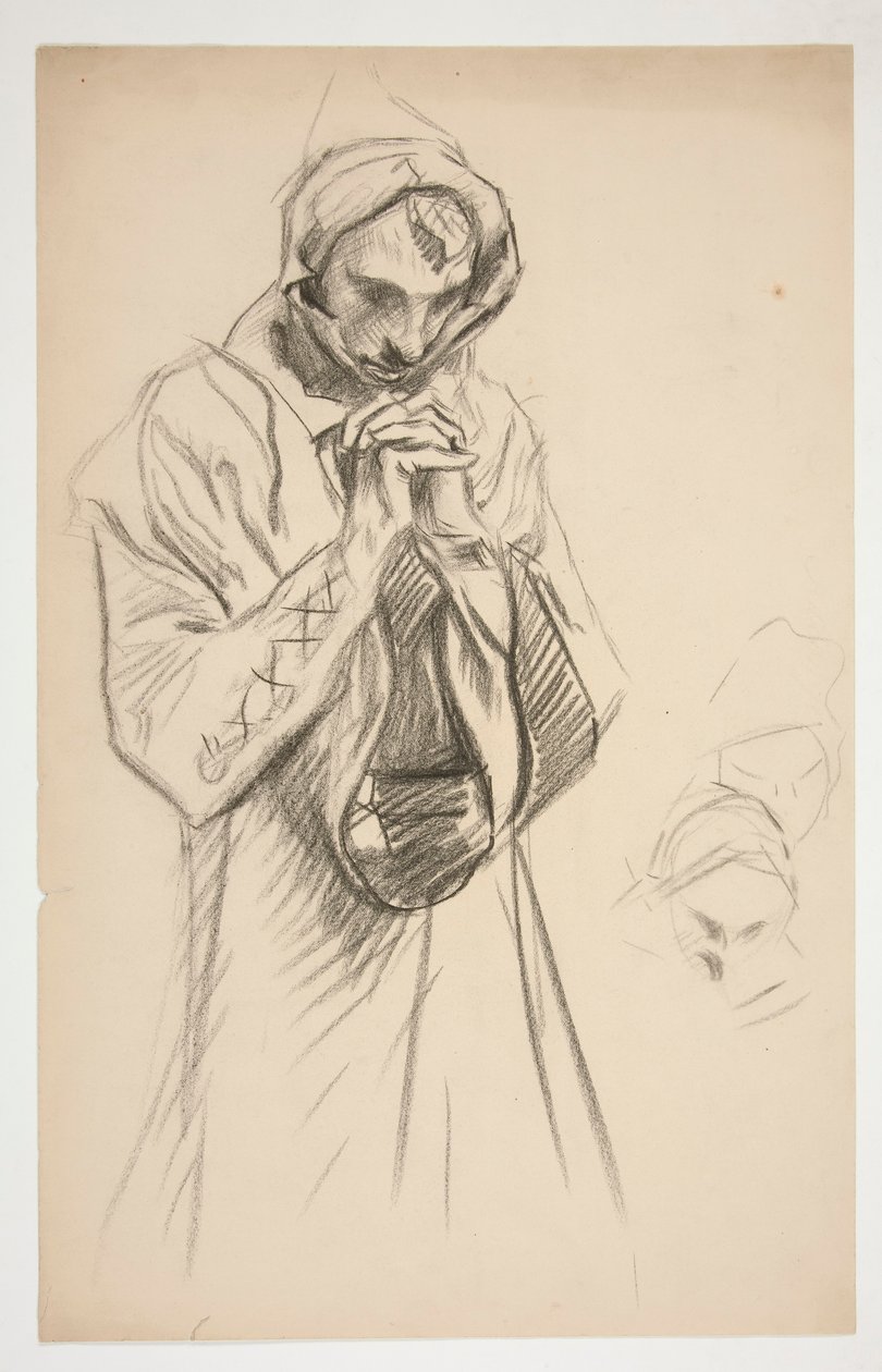 Study of a Robed Figure, Praying, for The Quest of the Holy Grail Mural Series at Boston Public Library by Edwin Austin Abbey