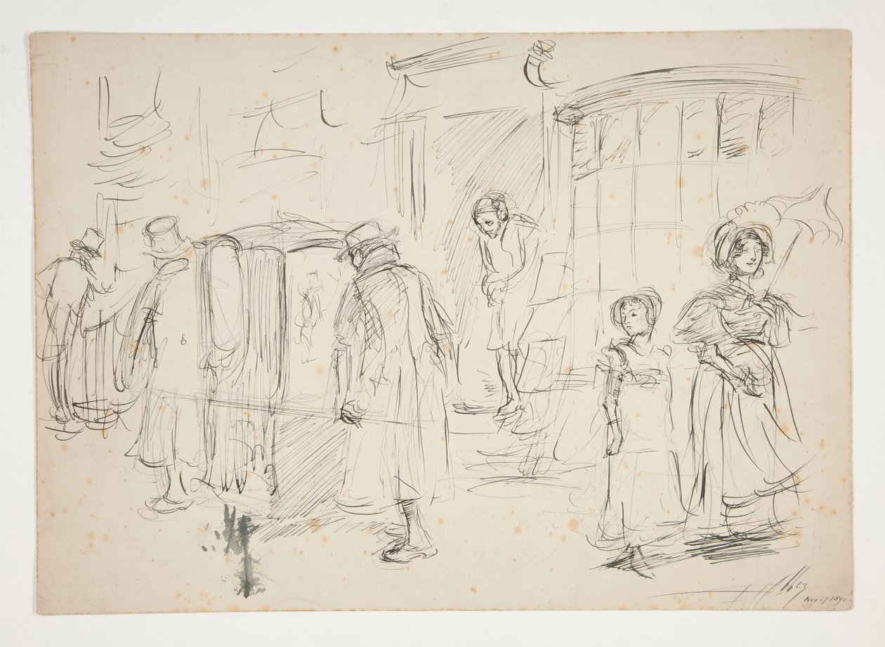 Study of Street Scene with Sedan Chair by Edwin Austin Abbey